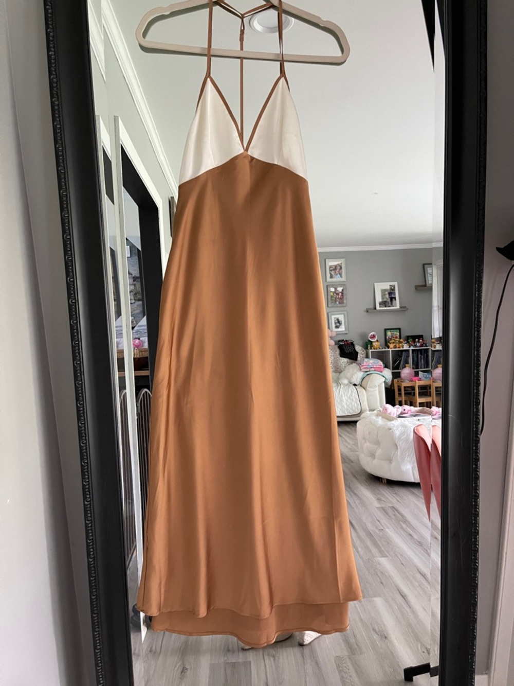 Abercrombie & Fitch White and Camel Two-Tone Maxi Slip Dress
